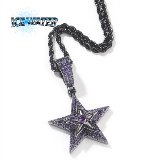 ICE WATER Hip Hop Five-pointed Star spinable Pendant Zircon