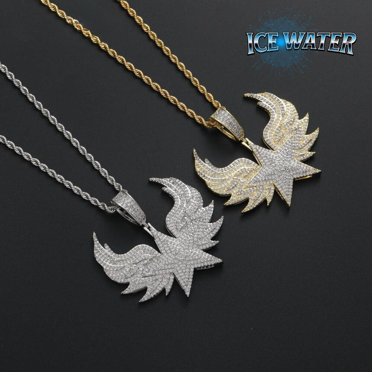 ICE WATER Men Hip Hop Pentagram Wings Badge Zirconia Pendant