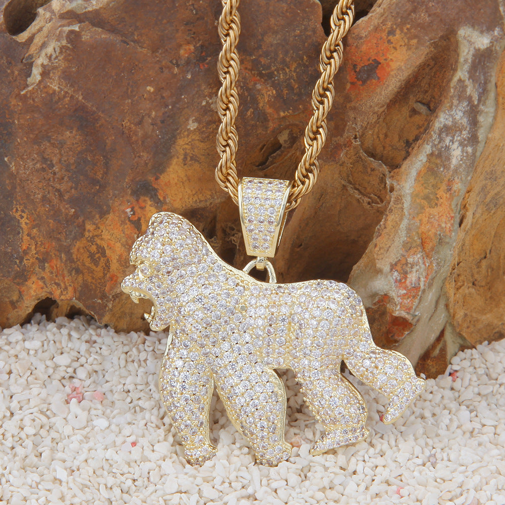 ICE WATER Hip-hop Chimpanzee Roaring Gorilla Zircon Pendant Necklace