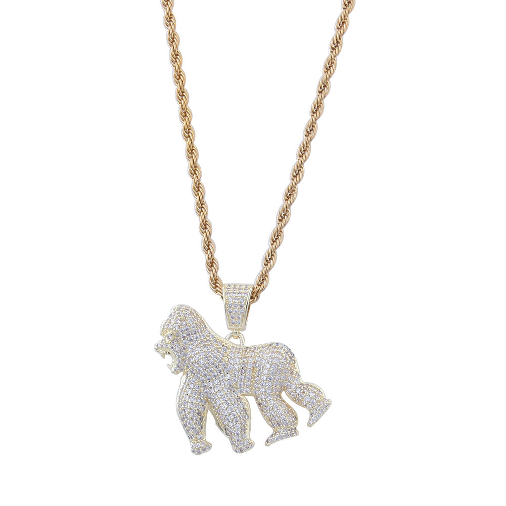 ICE WATER Hip-hop Chimpanzee Roaring Gorilla Zircon Pendant Necklace