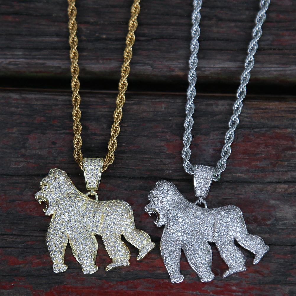 ICE WATER Hip-hop Chimpanzee Roaring Gorilla Zircon Pendant Necklace