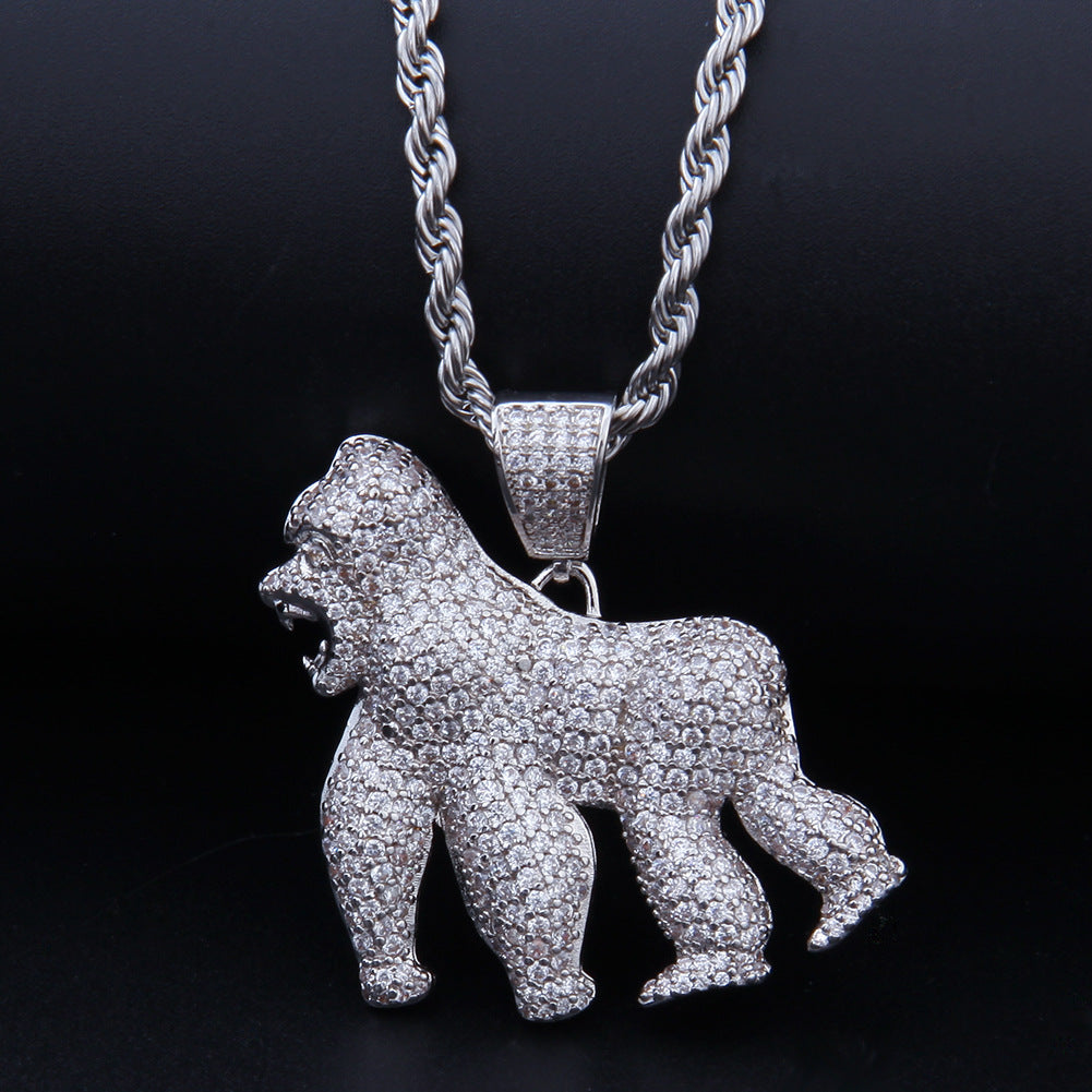 ICE WATER Hip-hop Chimpanzee Roaring Gorilla Zircon Pendant Necklace