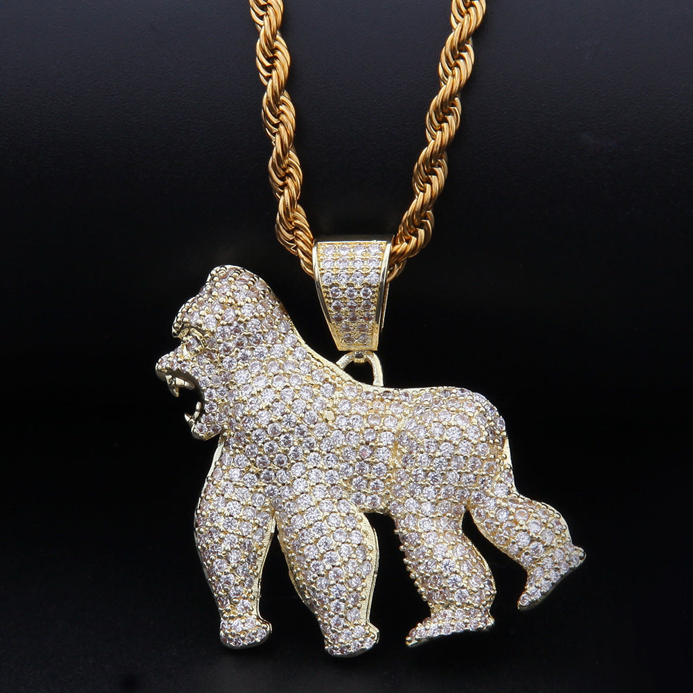 ICE WATER Hip-hop Chimpanzee Roaring Gorilla Zircon Pendant Necklace