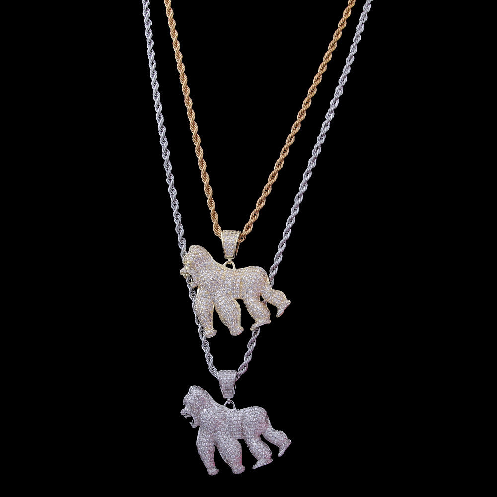 ICE WATER Hip-hop Chimpanzee Roaring Gorilla Zircon Pendant Necklace