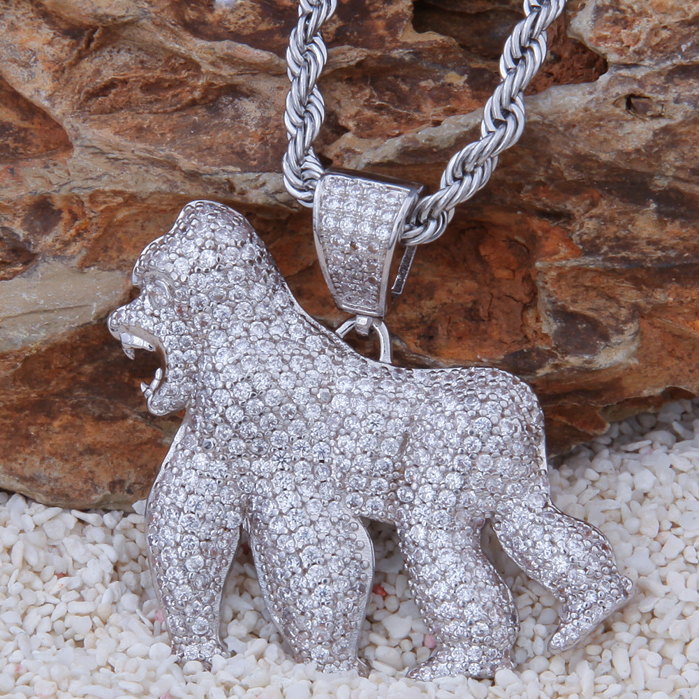 ICE WATER Hip-hop Chimpanzee Roaring Gorilla Zircon Pendant Necklace