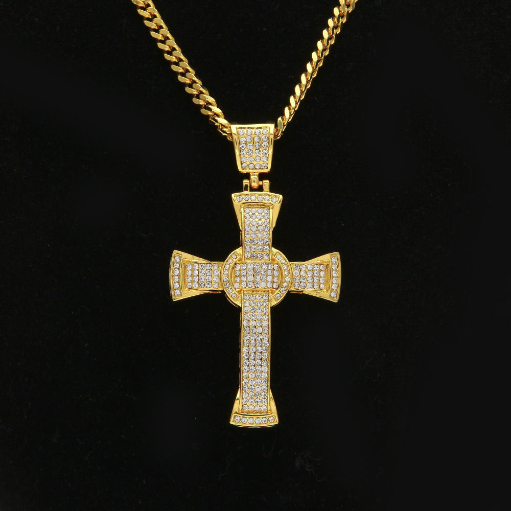 ICE WATER Men's Luxurious Watch & Iced Out Cross Necklace Includes Cuban Bracelet Watch 3 Piece Sets