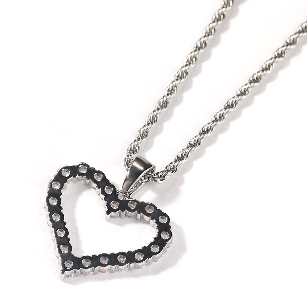 ICE WATER Zirconia Loving Design Hollow Pendant Necklace