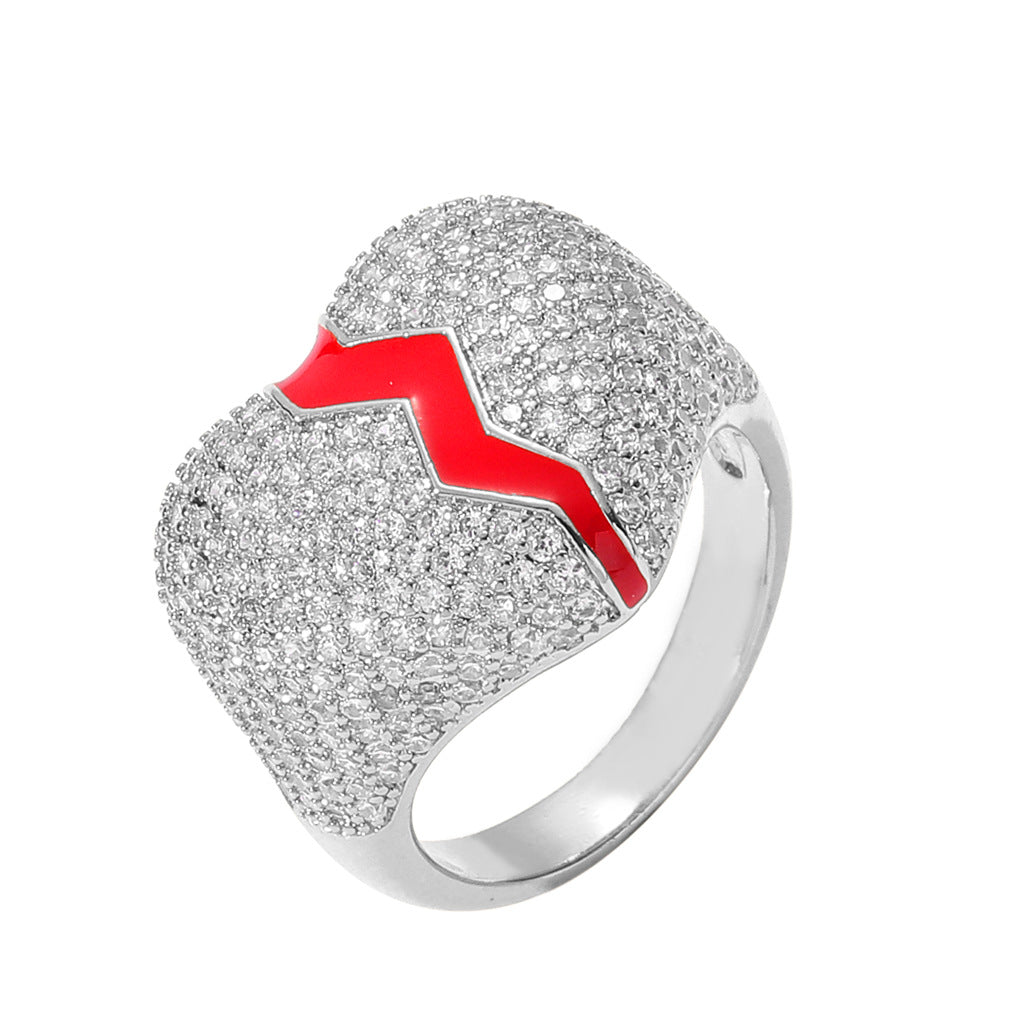 ICE WATER Broken Heart Shape Couple Hip Hop zirconia  ring