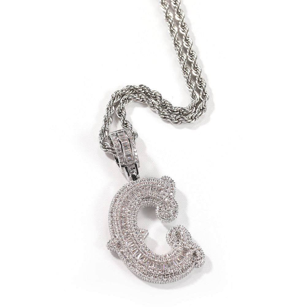 ICE WATER 26 English Letter Pendant Zircon