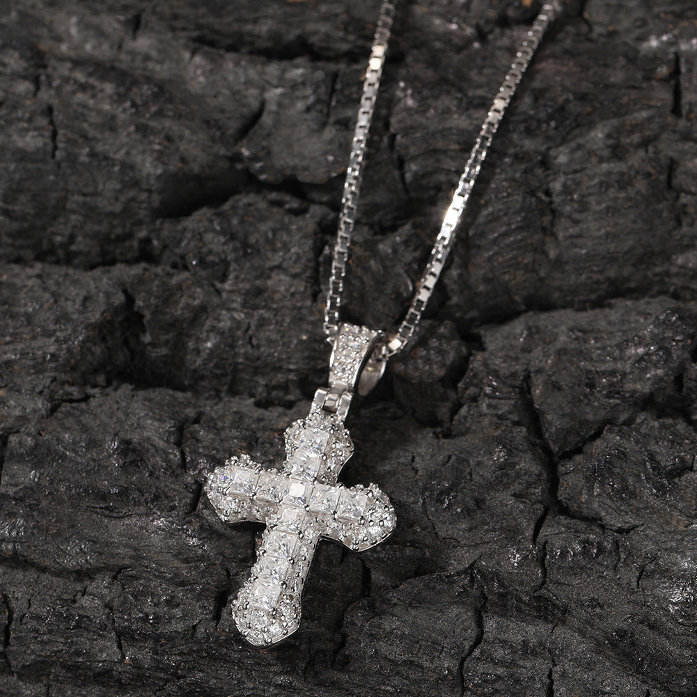 ICE WATER  All Over Zirconic Cross Pendant collarbone chain