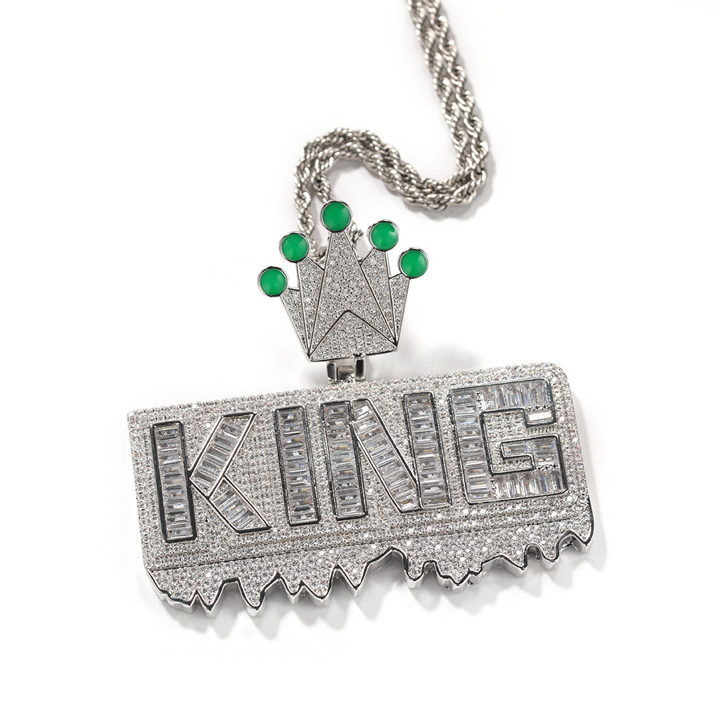 ICE WATER Luminous Crown Letter KING Pendant, Copper Zirconia