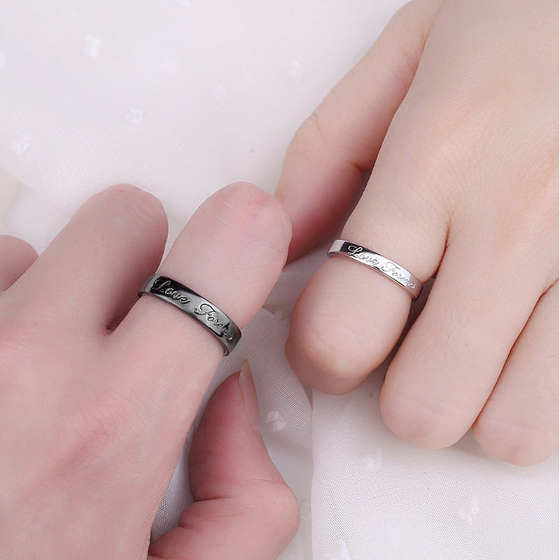 ICE WATER Fashion Letters "Love Forever" black and white opening couple's ring