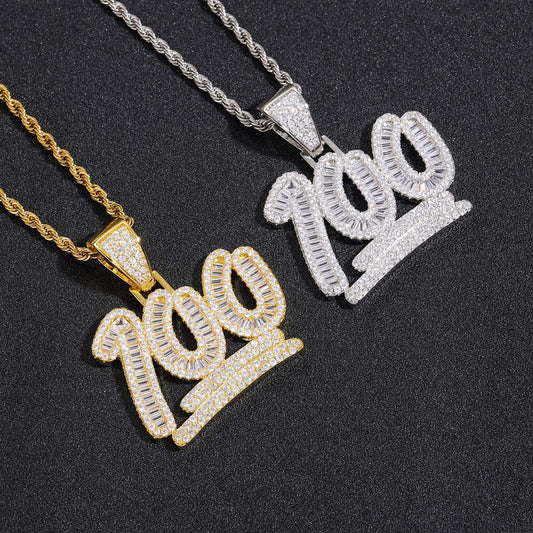 ICE WATER Iced Out 100 Number Pendant zirconia copper