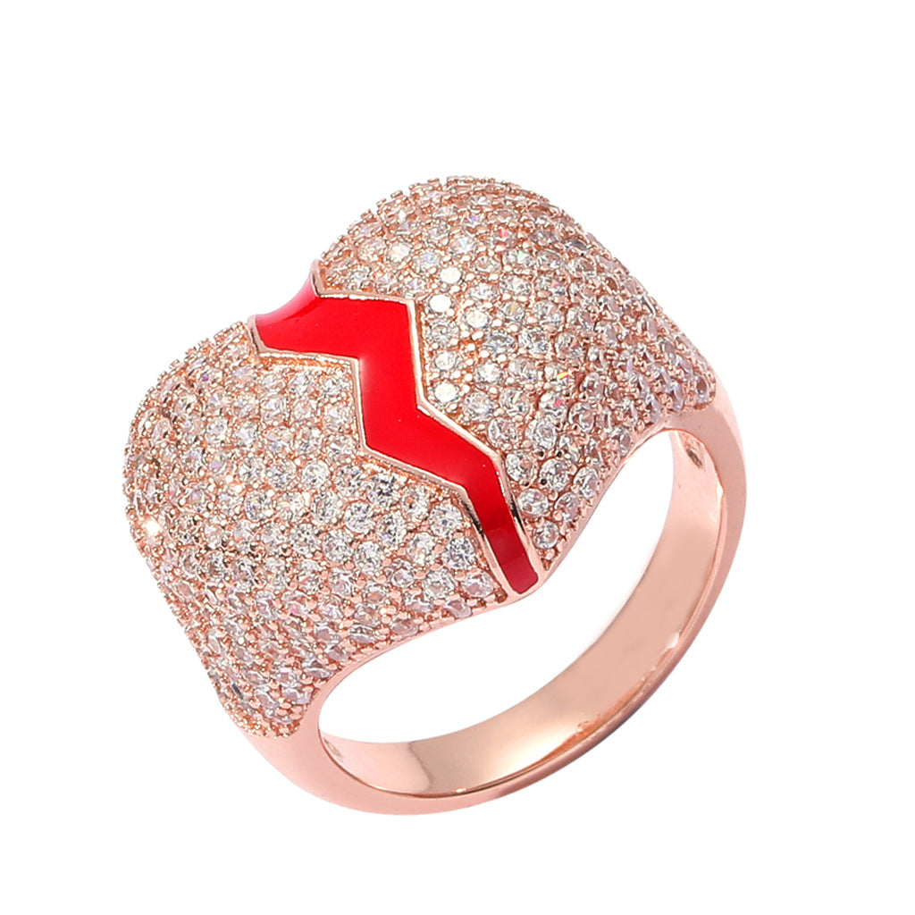 ICE WATER Broken Heart Shape Couple Hip Hop zirconia  ring