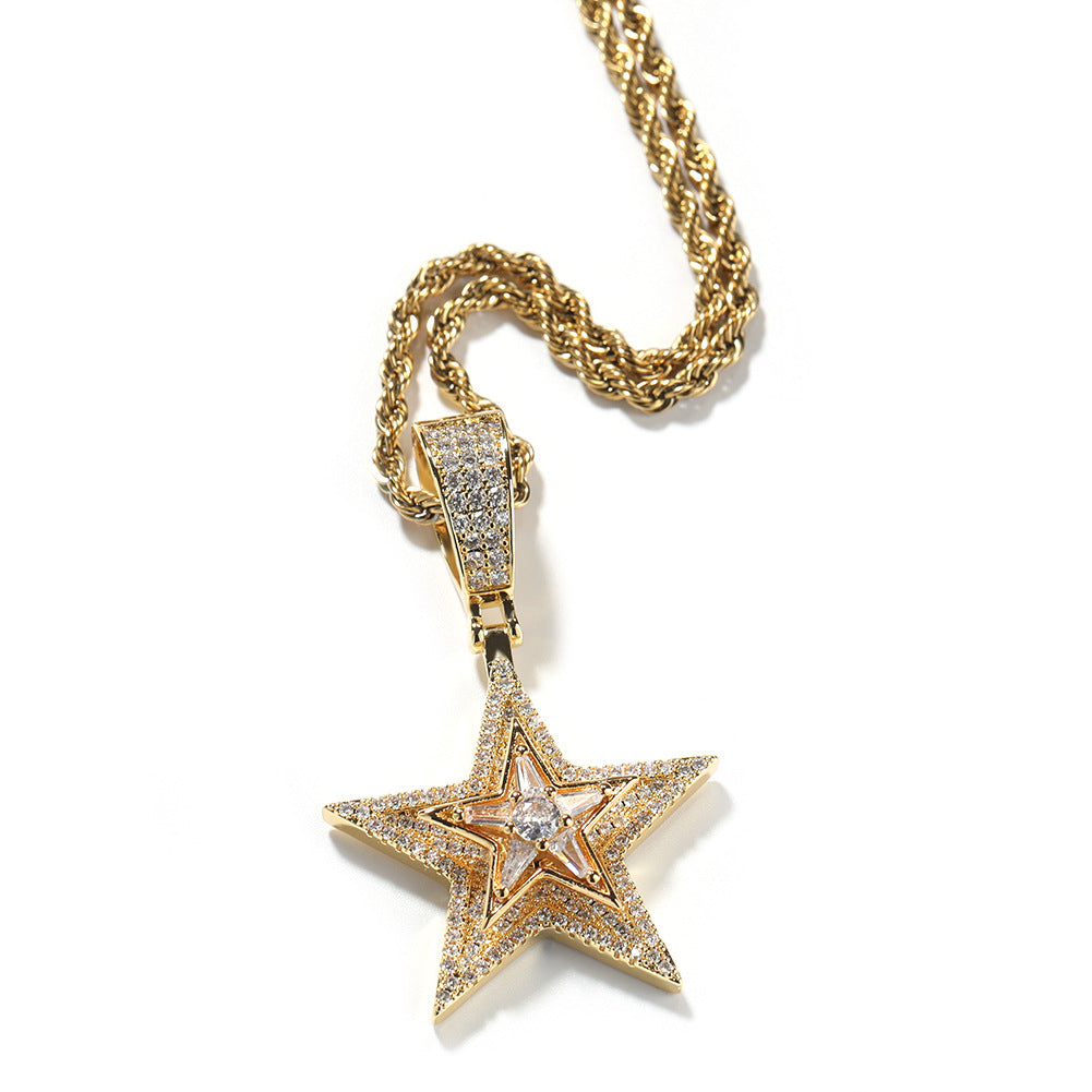 ICE WATER Hip Hop Five-pointed Star spinable Pendant Zircon