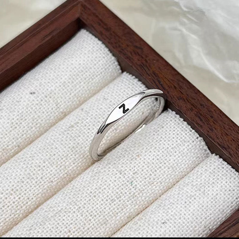 ICE WATER  Simple  Adjustable opening 26 English Letter Carved Ring