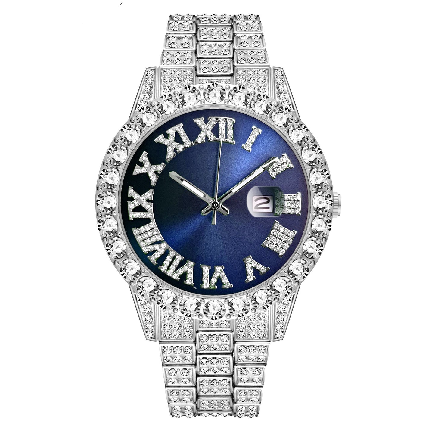 ICE WATER  Hip Hop Watch with Roman Scale Calendar Zirconia  Watches