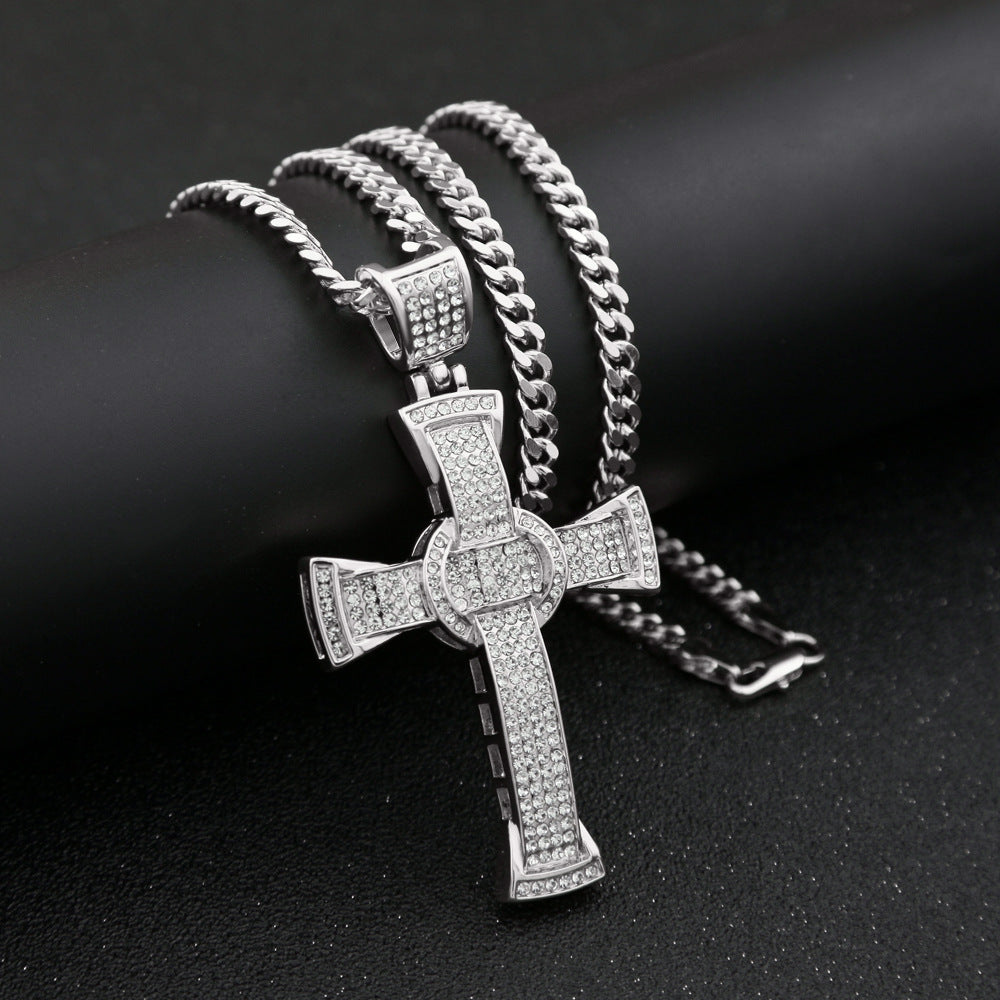 ICE WATER Men's Luxurious Watch & Iced Out Cross Necklace Includes Cuban Bracelet Watch 3 Piece Sets