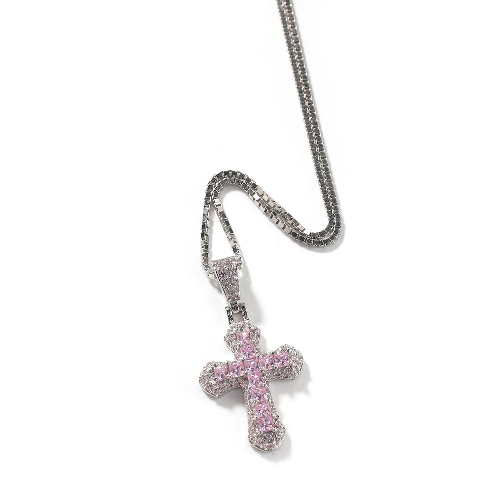 ICE WATER  All Over Zirconic Cross Pendant collarbone chain