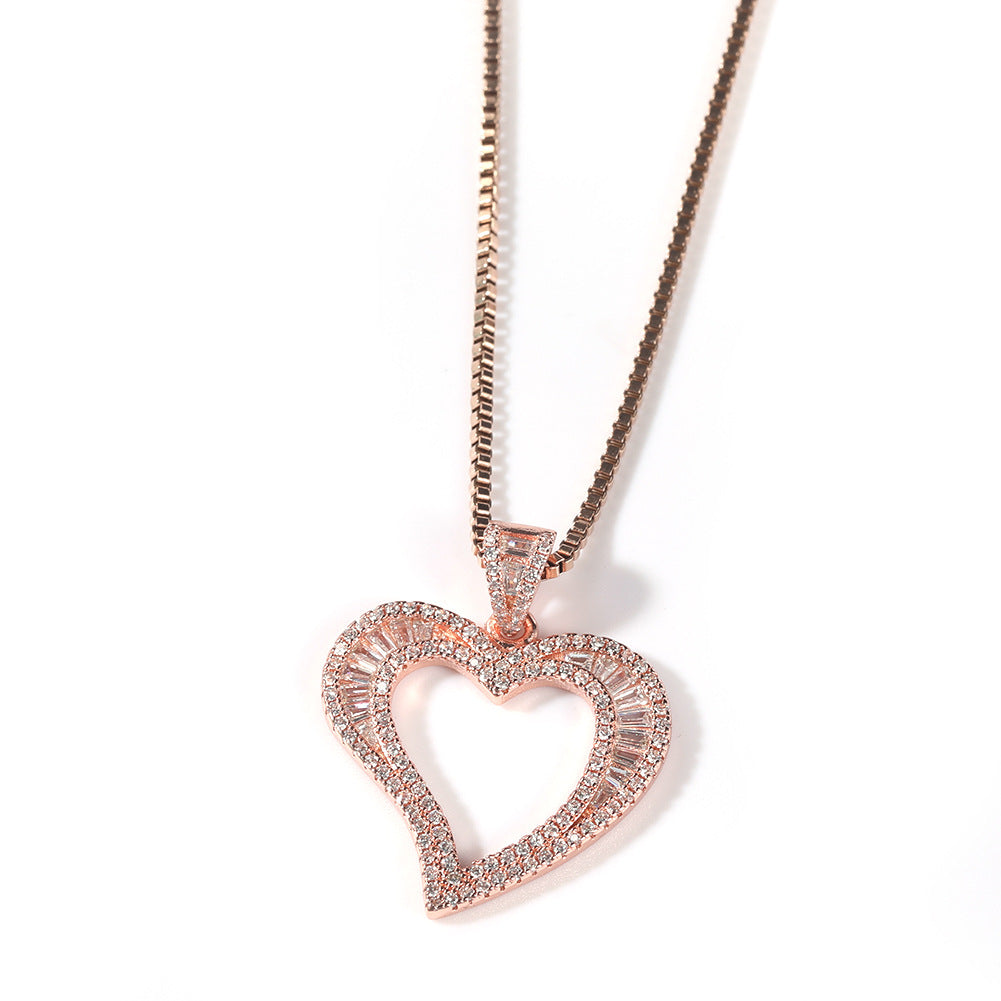 ICE WATER Curve Heart Baguette Cut Zirconia Necklace