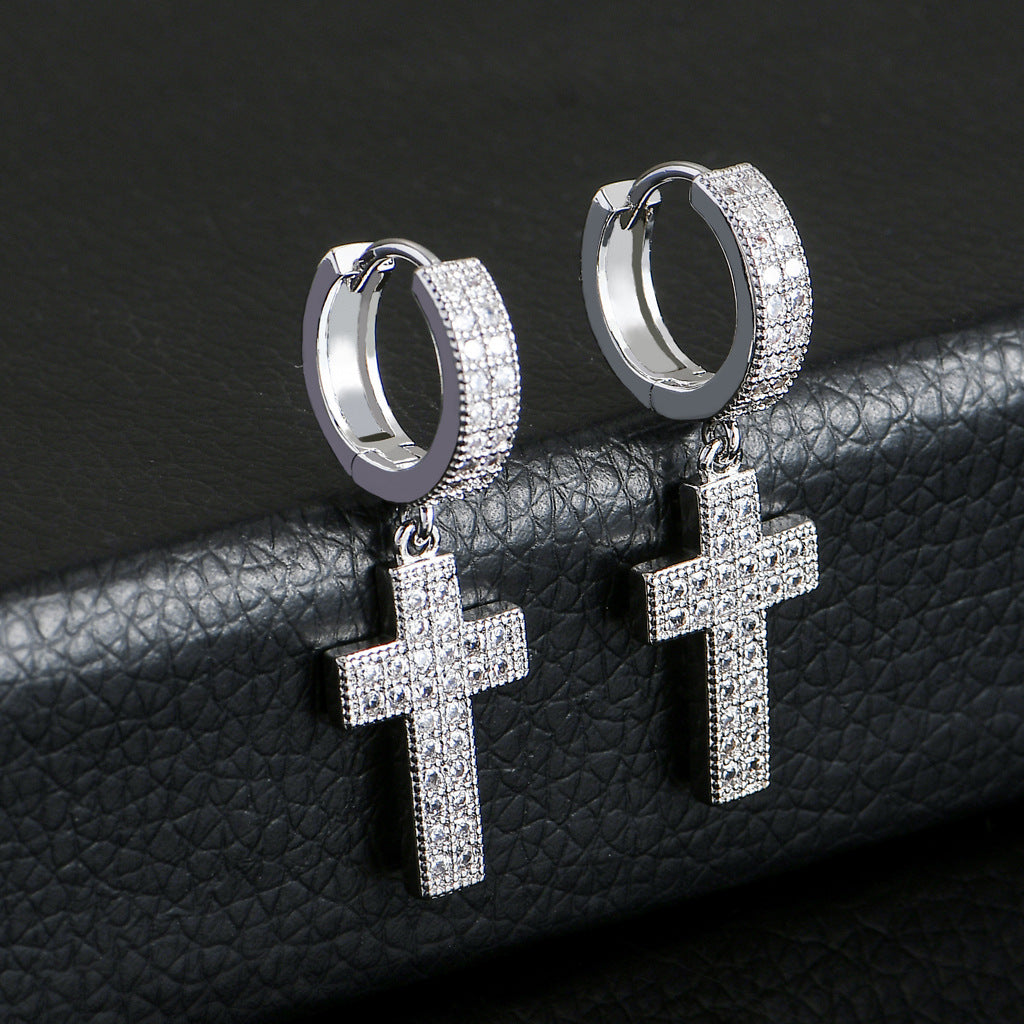 ICE WATER Hip Hop Zirconia Cross Earrings