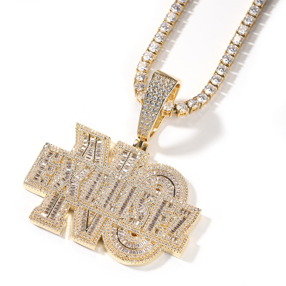 ICE WATER NO EXCUSEZ Letter Hip-Hop Pendant Copper zironia