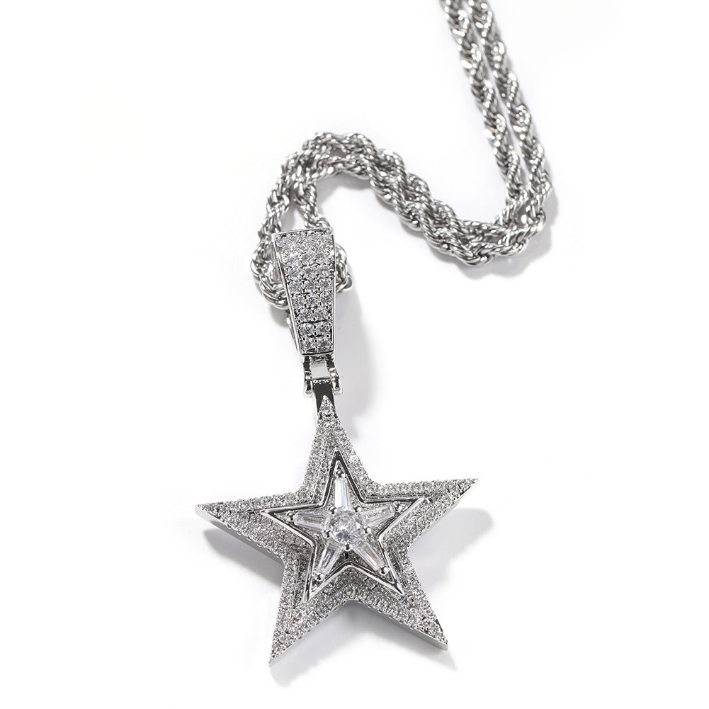 ICE WATER Hip Hop Five-pointed Star spinable Pendant Zircon