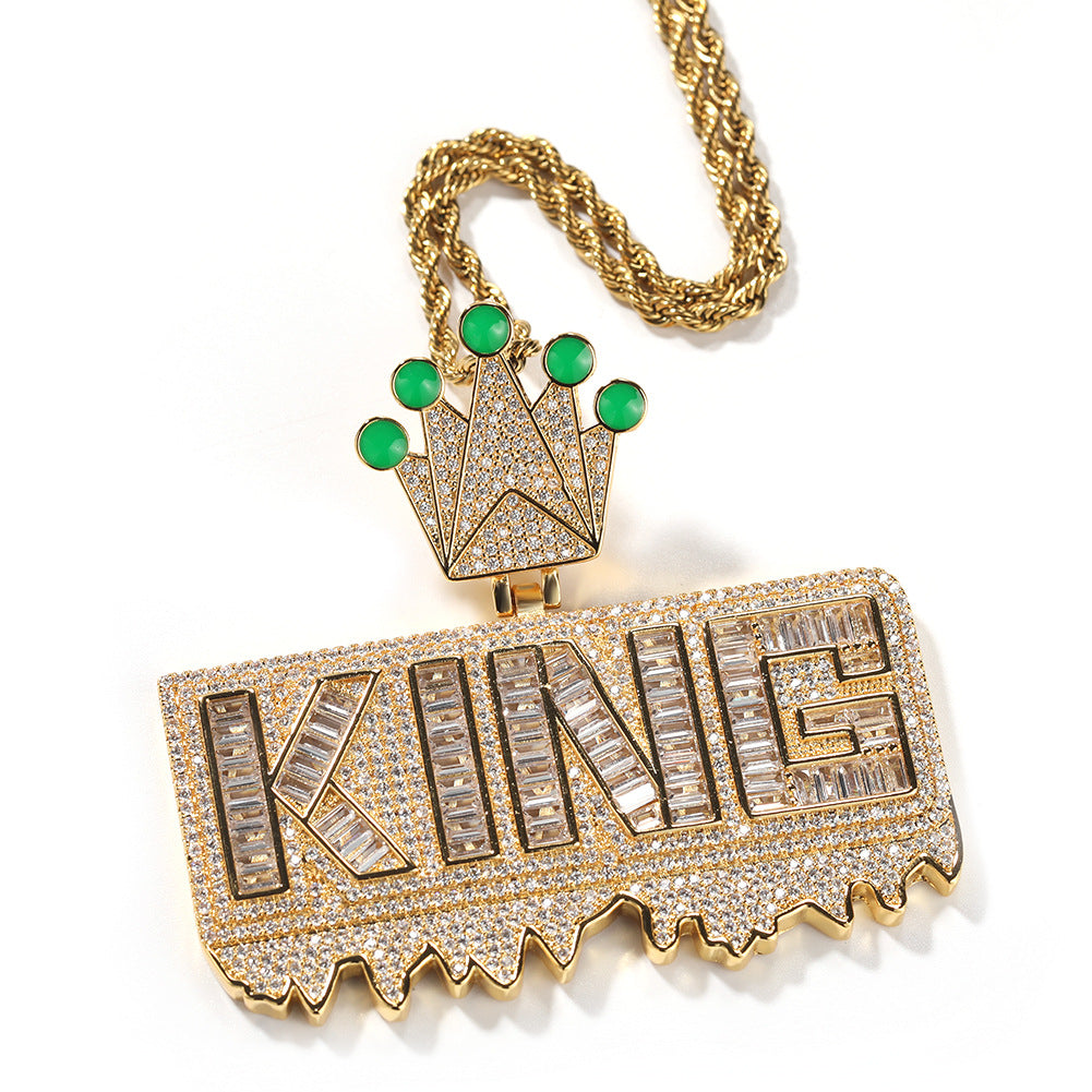 ICE WATER Luminous Crown Letter KING Pendant, Copper Zirconia