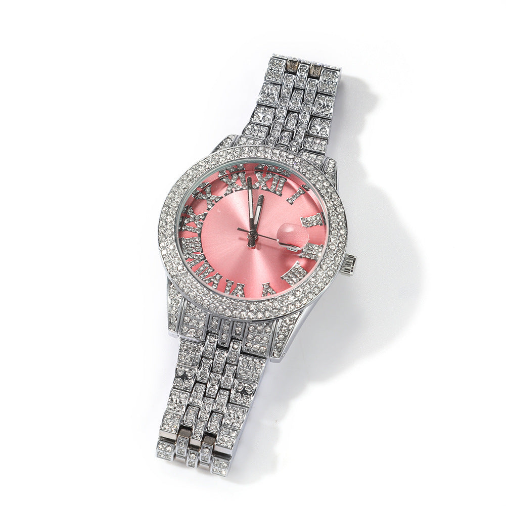 ICE WATER Hip Hop Roman Numeral Luxury Round Quartz  zirconia Watch