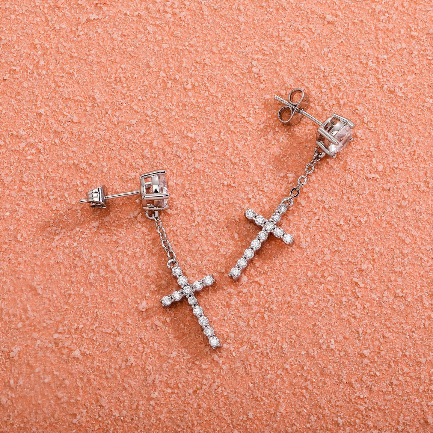 ICE WATER  Cross Design Full  Zirconia Inlaid Dangle Earrings