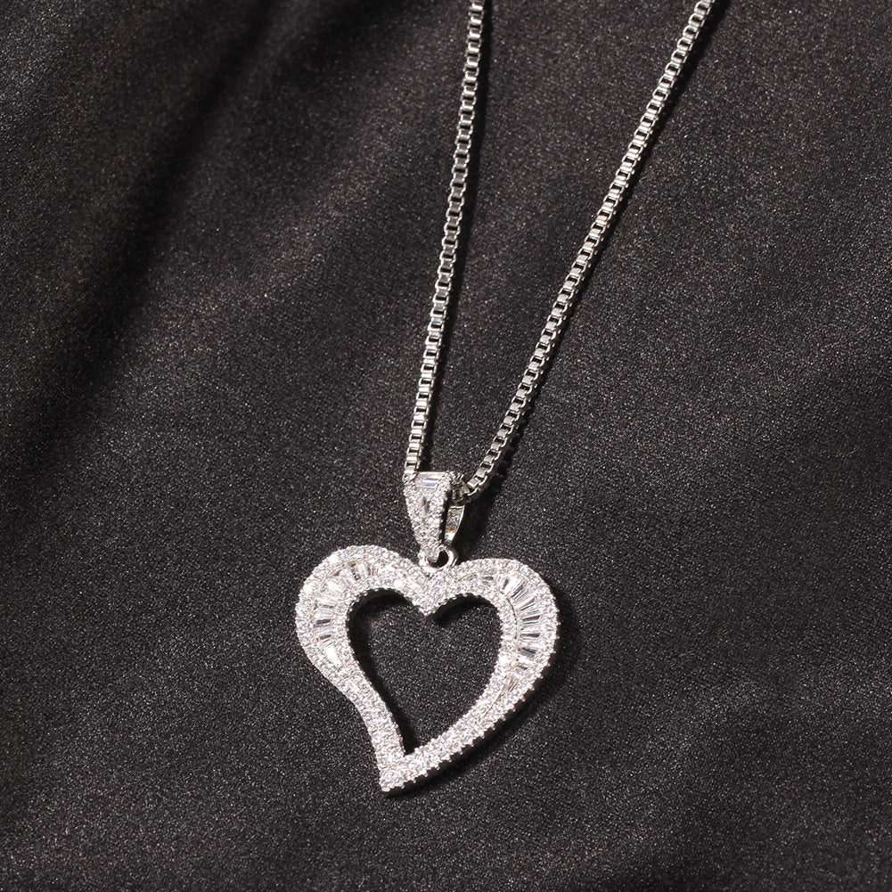 ICE WATER Curve Heart Baguette Cut Zirconia Necklace