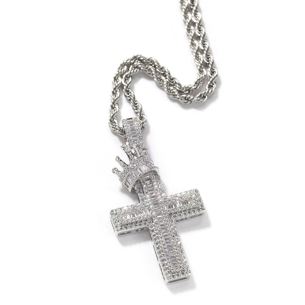 ICE WATER Crown Cross Pendant Zircon Hippop style