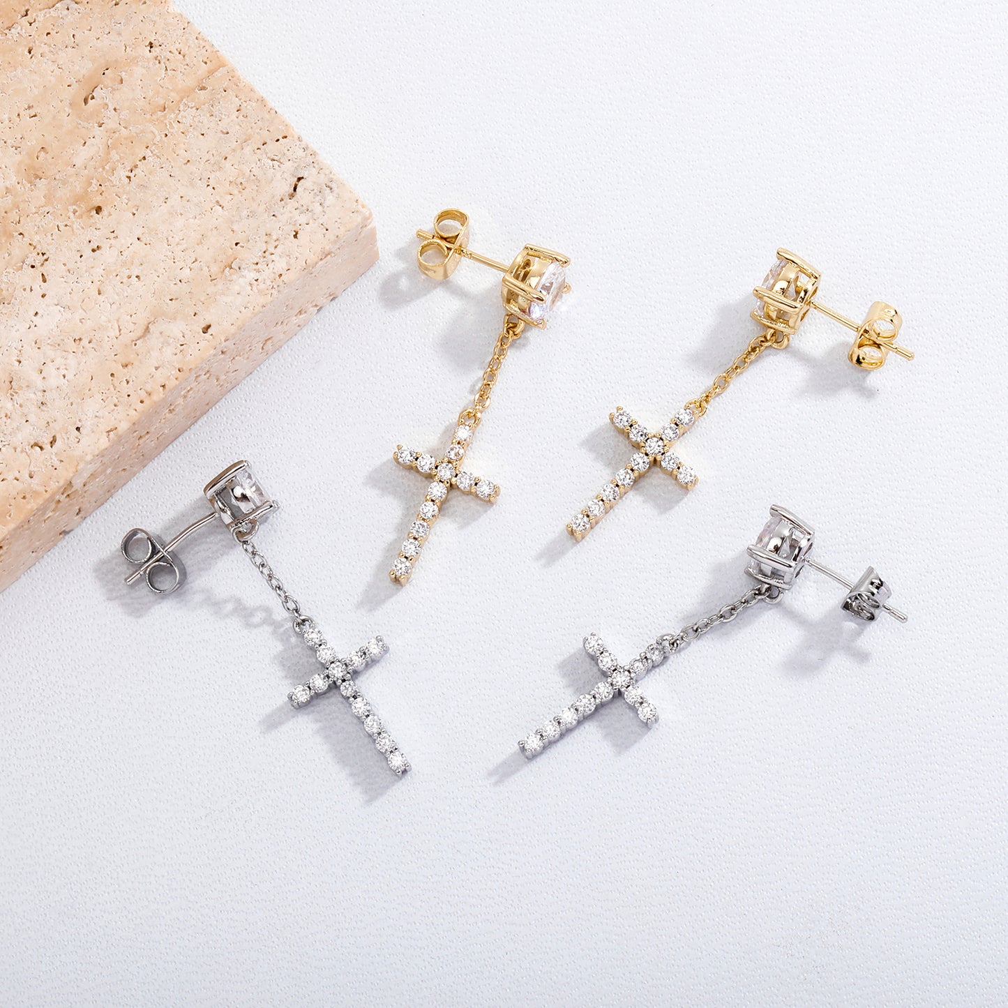 ICE WATER  Cross Design Full  Zirconia Inlaid Dangle Earrings