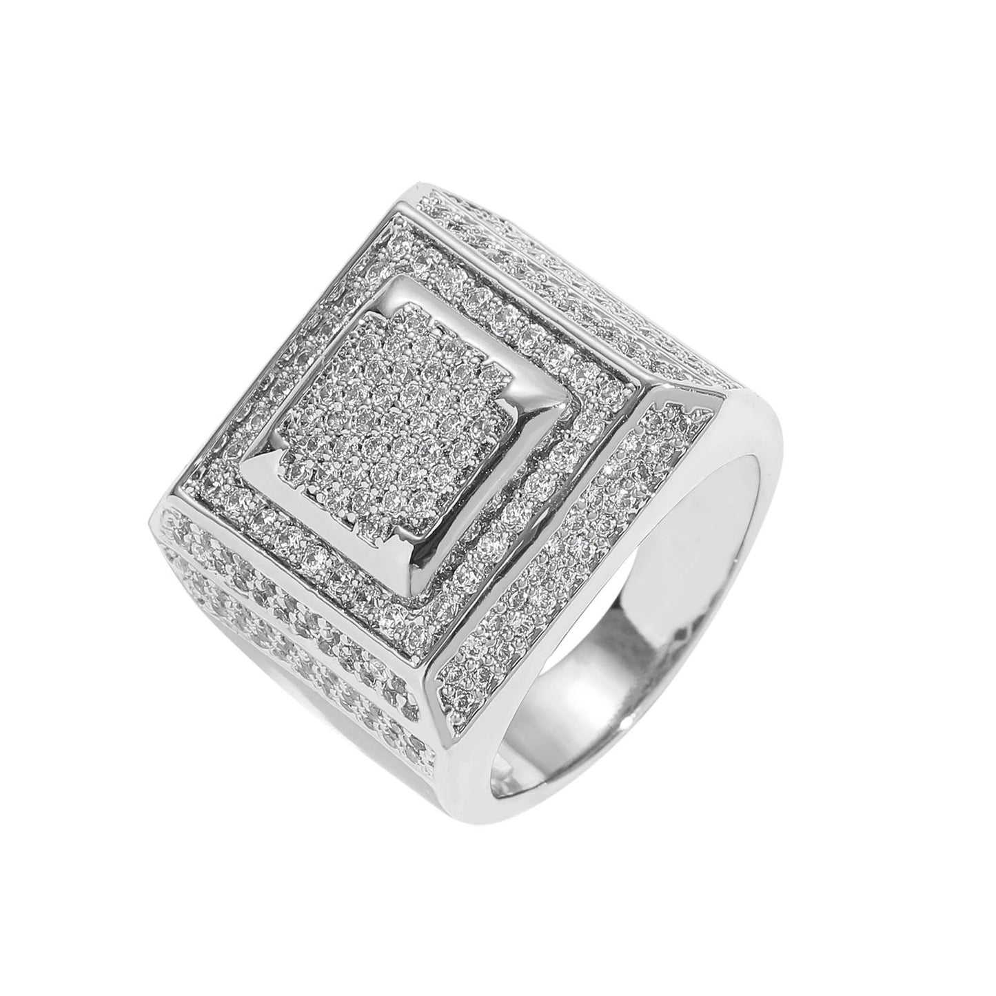 ICE WATER Golden Or Silvery Men's Copper Chunky Cubic Zircon Ring