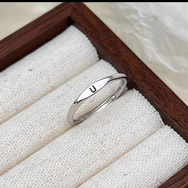 ICE WATER  Simple  Adjustable opening 26 English Letter Carved Ring