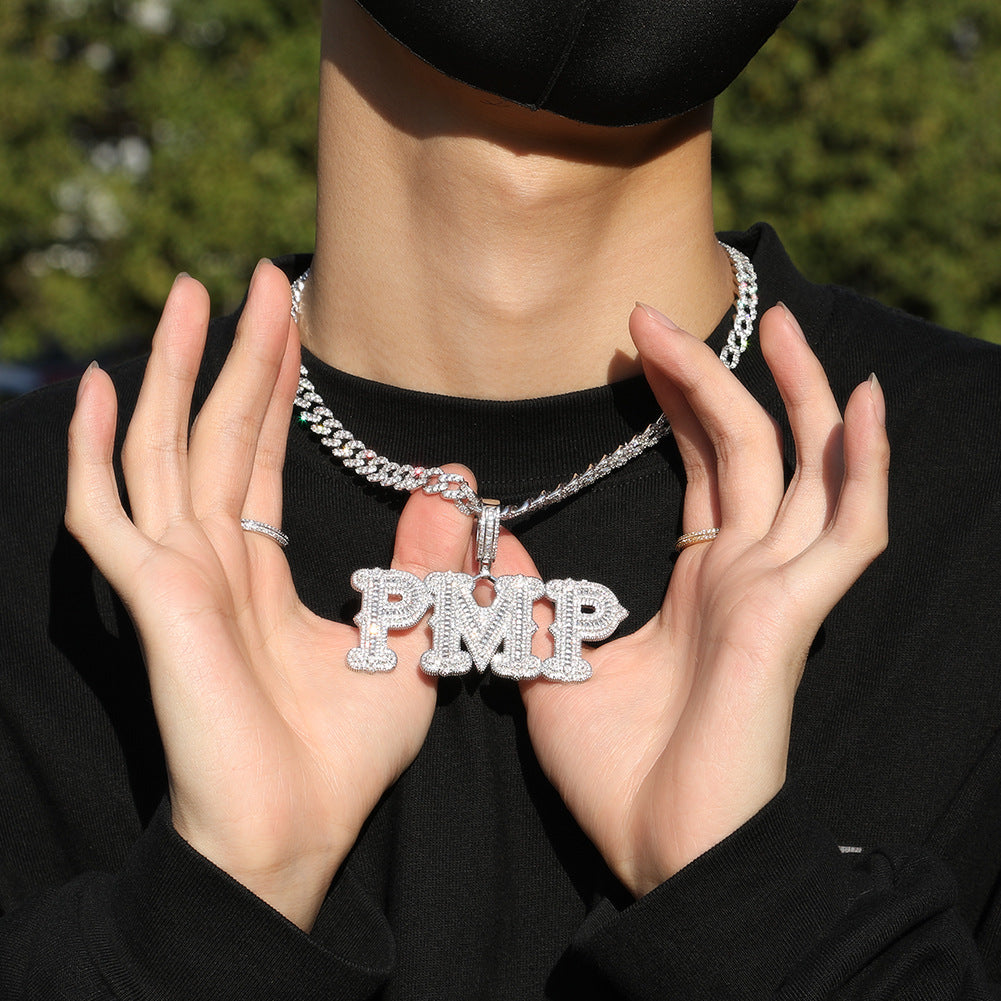 SMALL CUSTOM LETTERS PENDANT IN WHITE GOLD-PLATED