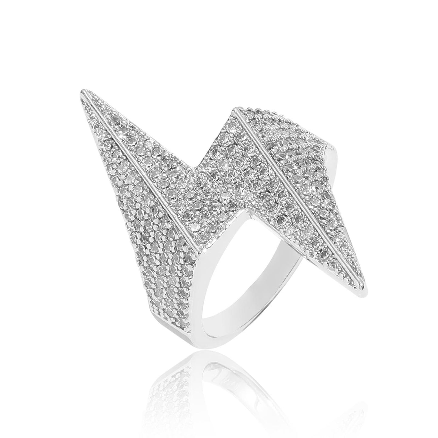 ICE WATER Hip Pop Style Three-dimensional Lightning Inlaid Cubic Zirconia Ring