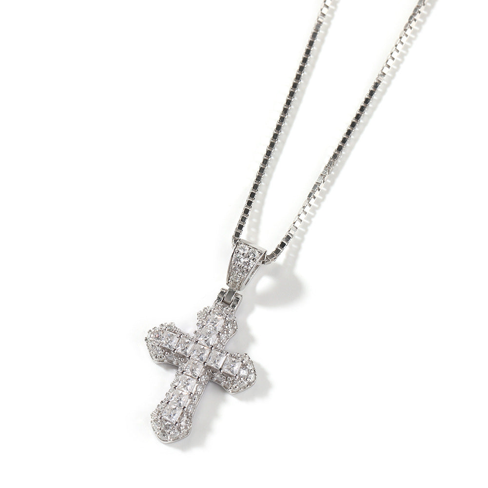 ICE WATER  All Over Zirconic Cross Pendant collarbone chain