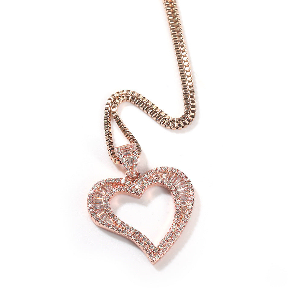 ICE WATER Curve Heart Baguette Cut Zirconia Necklace