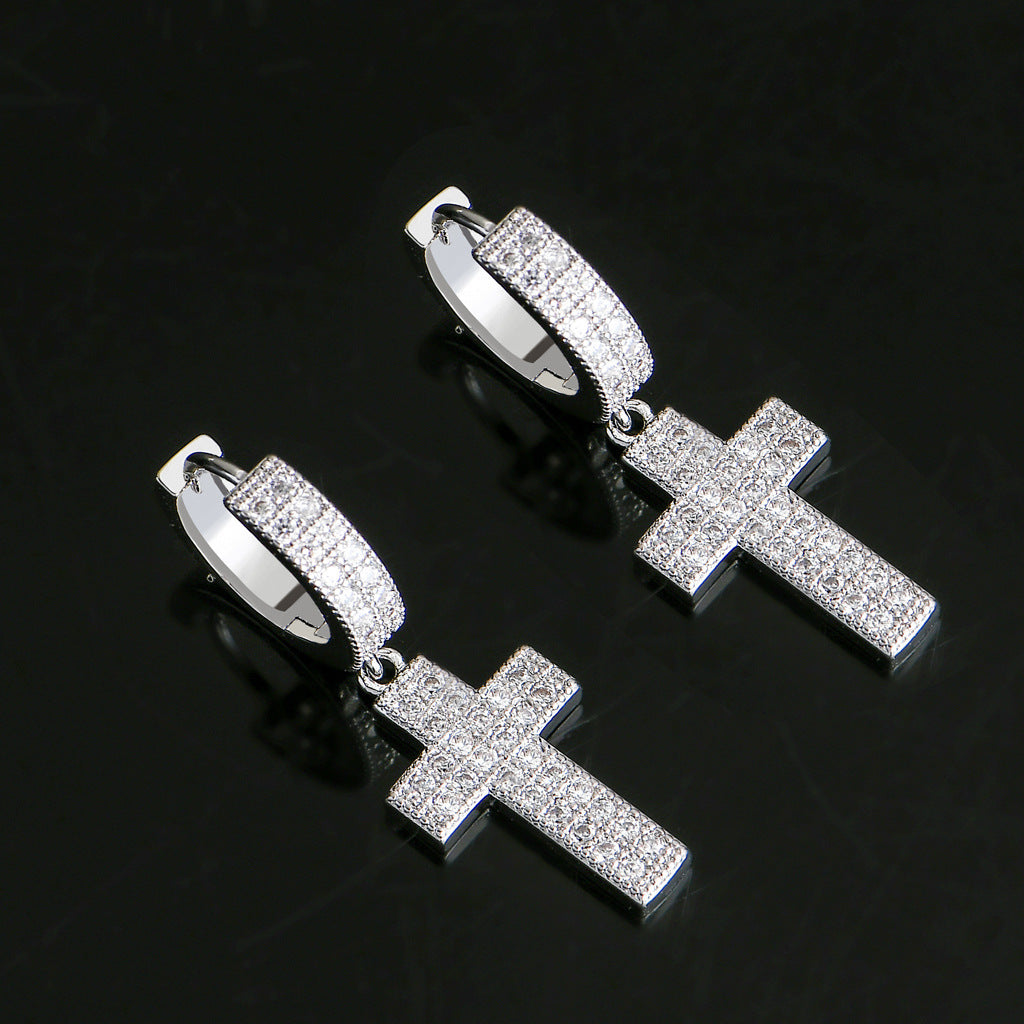 ICE WATER Hip Hop Zirconia Cross Earrings