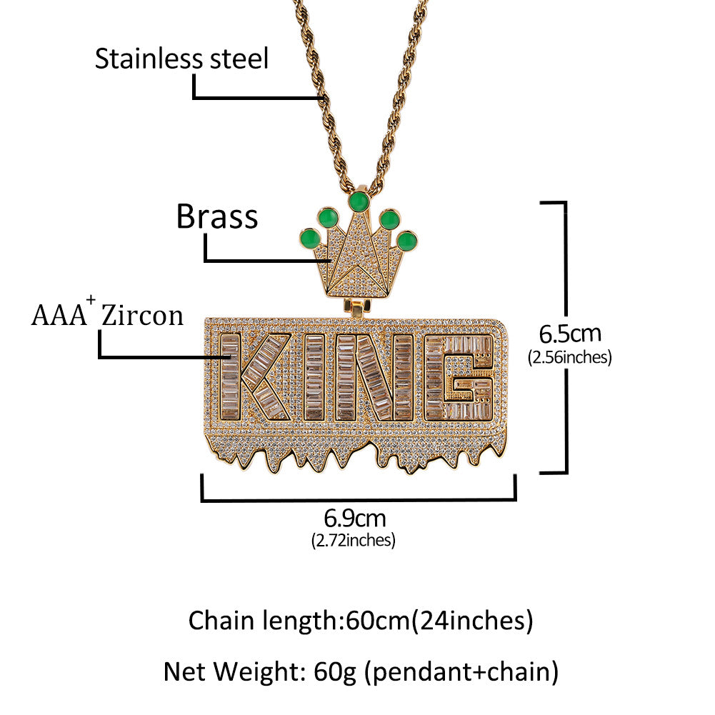 ICE WATER Luminous Crown Letter KING Pendant, Copper Zirconia