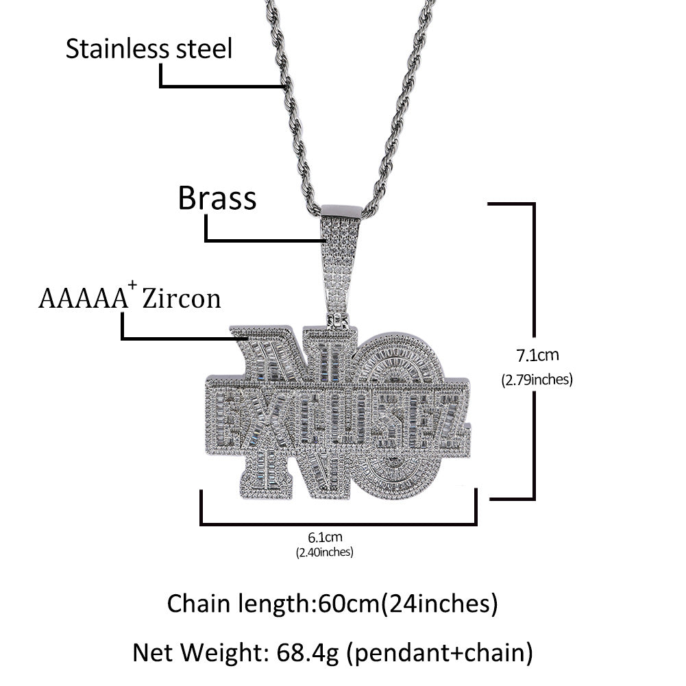 ICE WATER NO EXCUSEZ Letter Hip-Hop Pendant Copper zironia