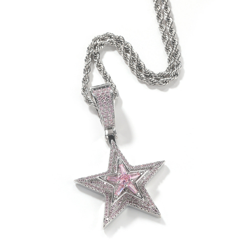 ICE WATER Hip Hop Five-pointed Star spinable Pendant Zircon