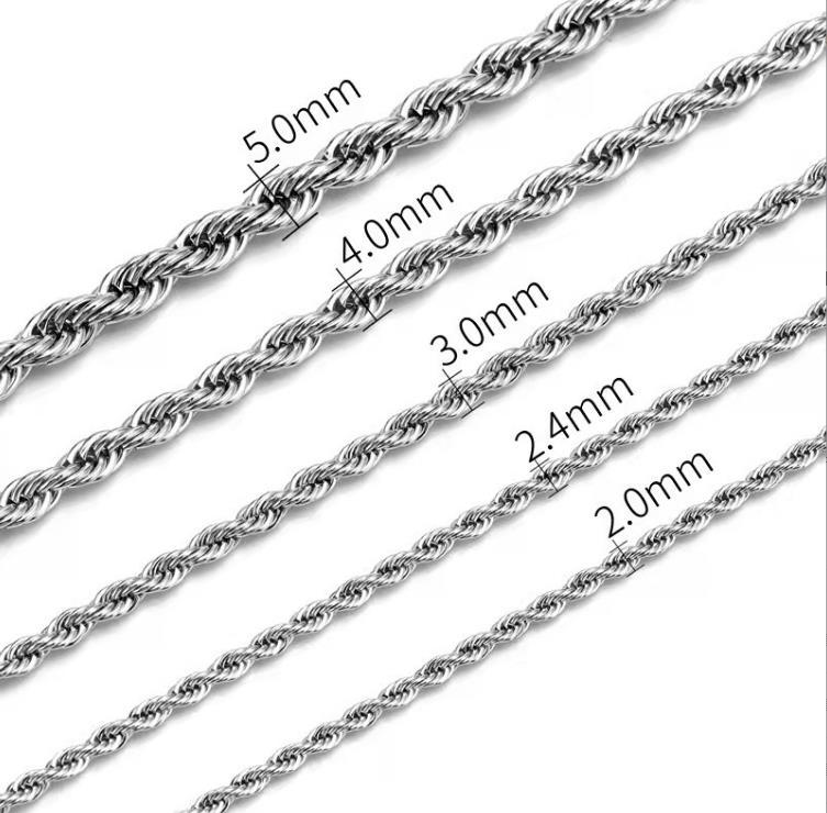 ICE WATER Rope Chain Stainless Steel Necklace for Men Women