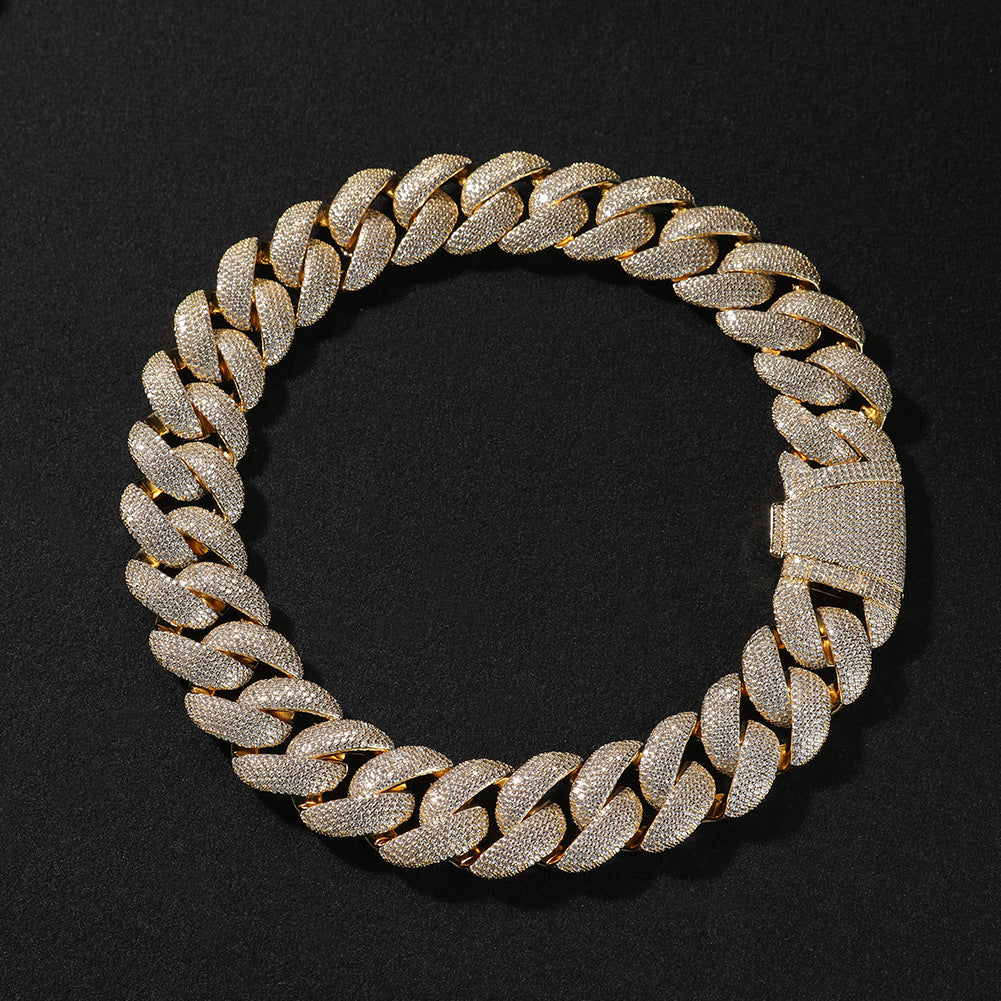 28MM CURVED CLASP CUBAN LINK CHAIN IN WHITE GOLD-PLATED