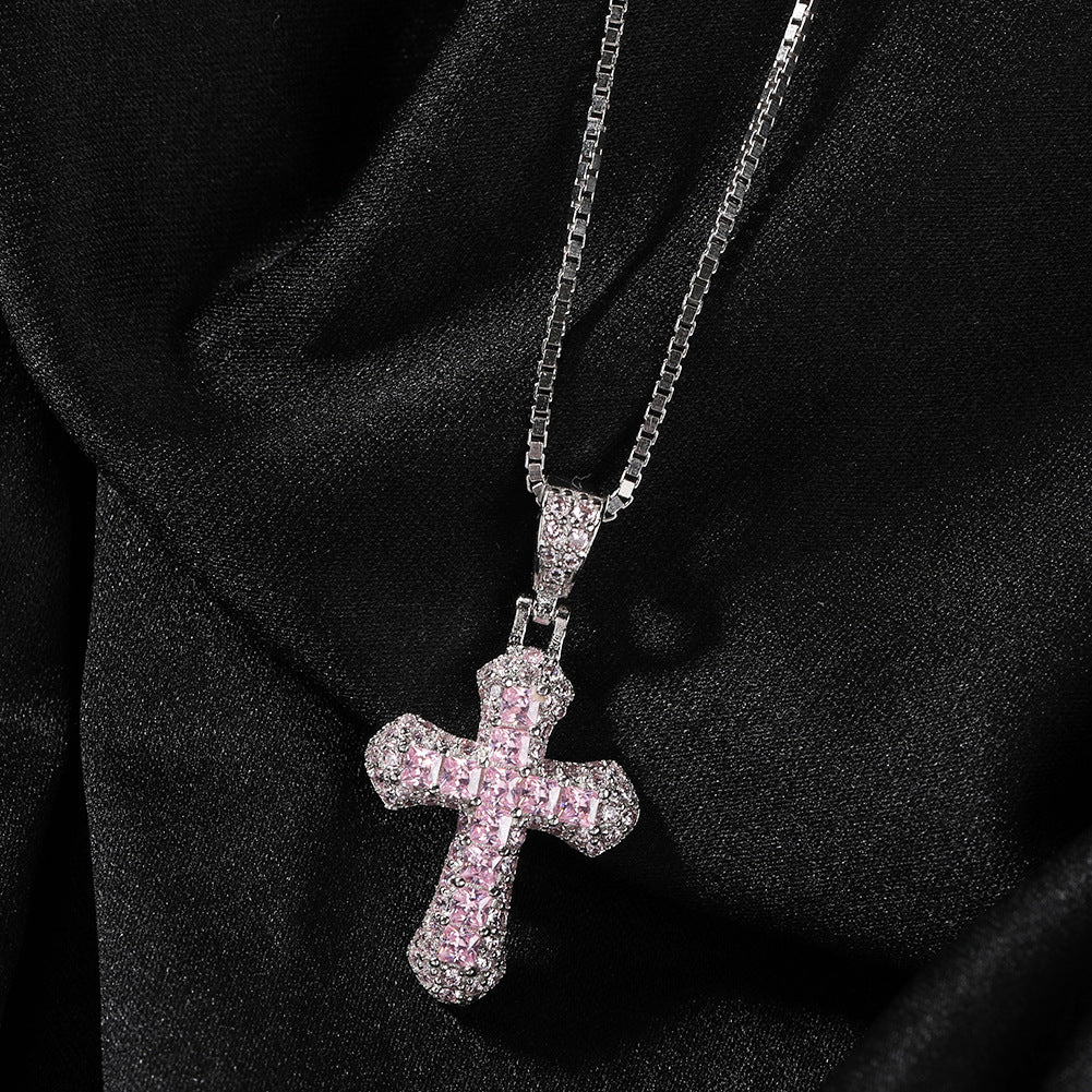 ICE WATER  All Over Zirconic Cross Pendant collarbone chain