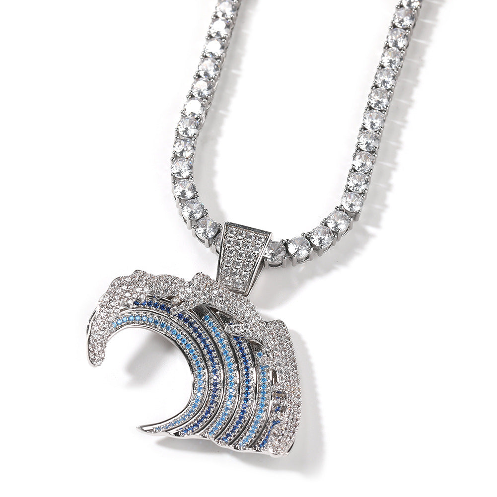 ICE WATER Hip Hop Zirconia Wave Shape Pendant Necklace