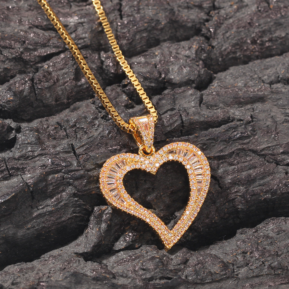 ICE WATER Curve Heart Baguette Cut Zirconia Necklace