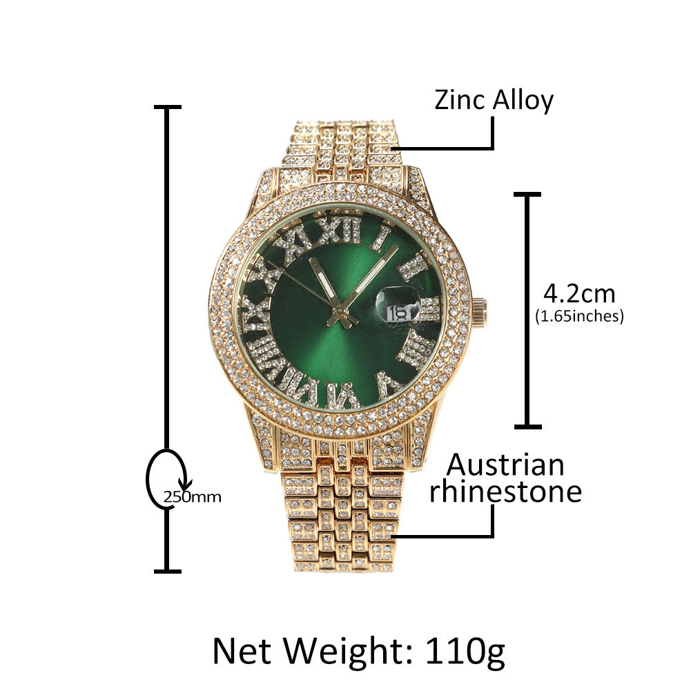 ICE WATER Hip Hop Roman Numeral Luxury Round Quartz  zirconia Watch