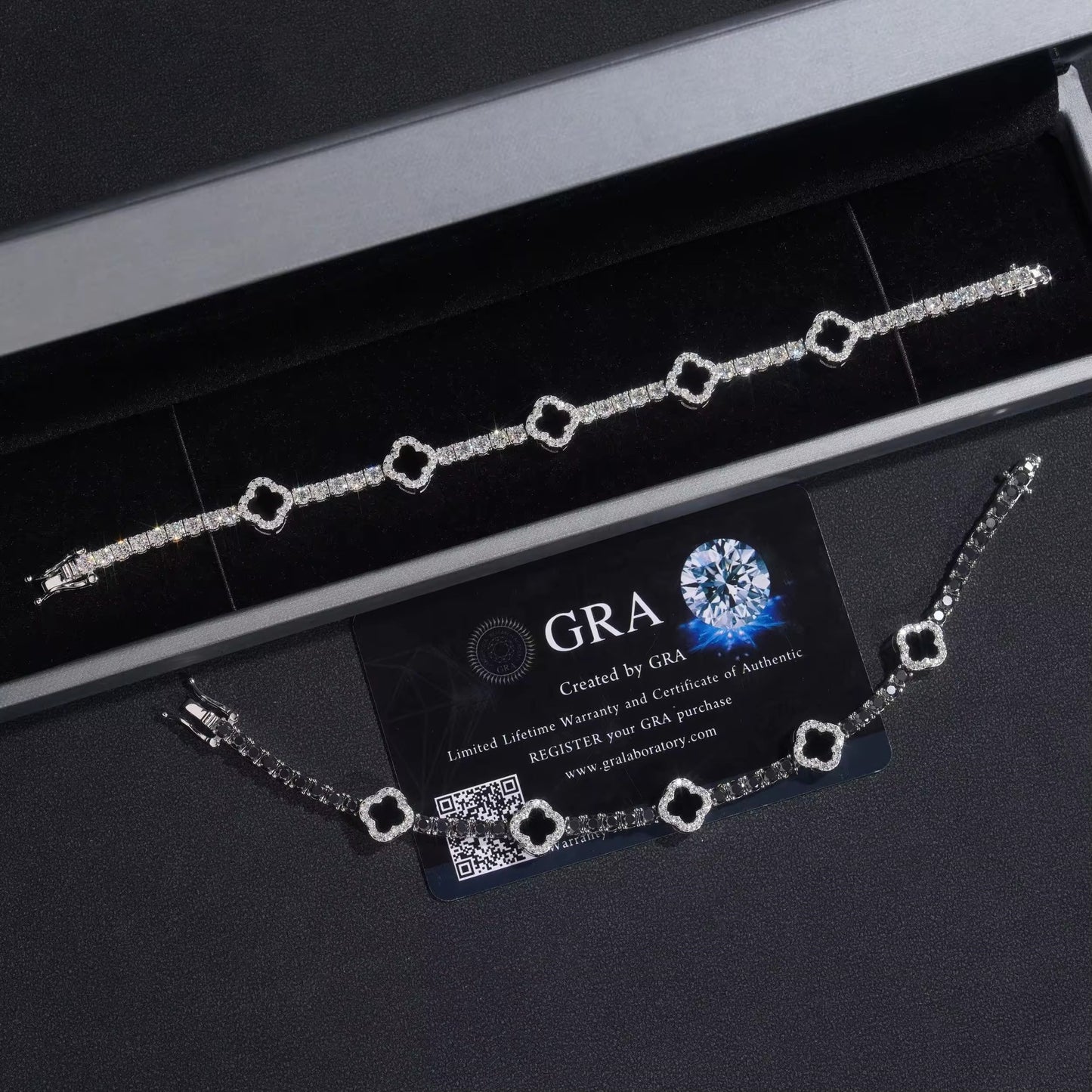 3MM 925S & VVS MOISSANITE FOUR LEAF NECKLACE TENNIS CHAIN IN WHITE GOLD-PLATED